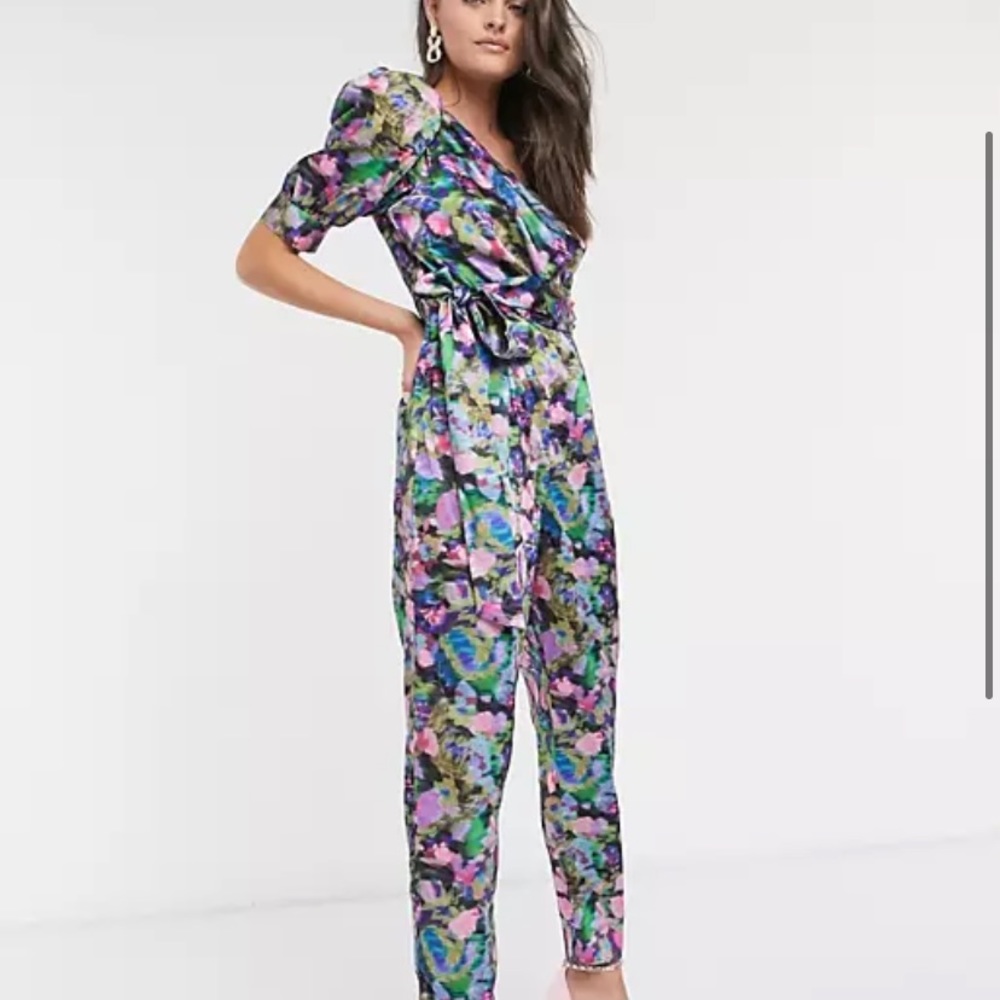 ASOS One Shoulder puff sleeve jumpsuit